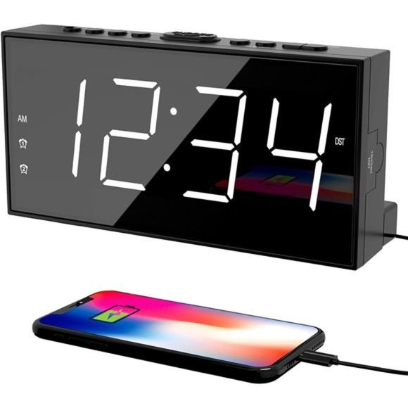 Alarm Clock for Bedroom,2Alarms Loud LED Big DisplayClock with USB Charging Port